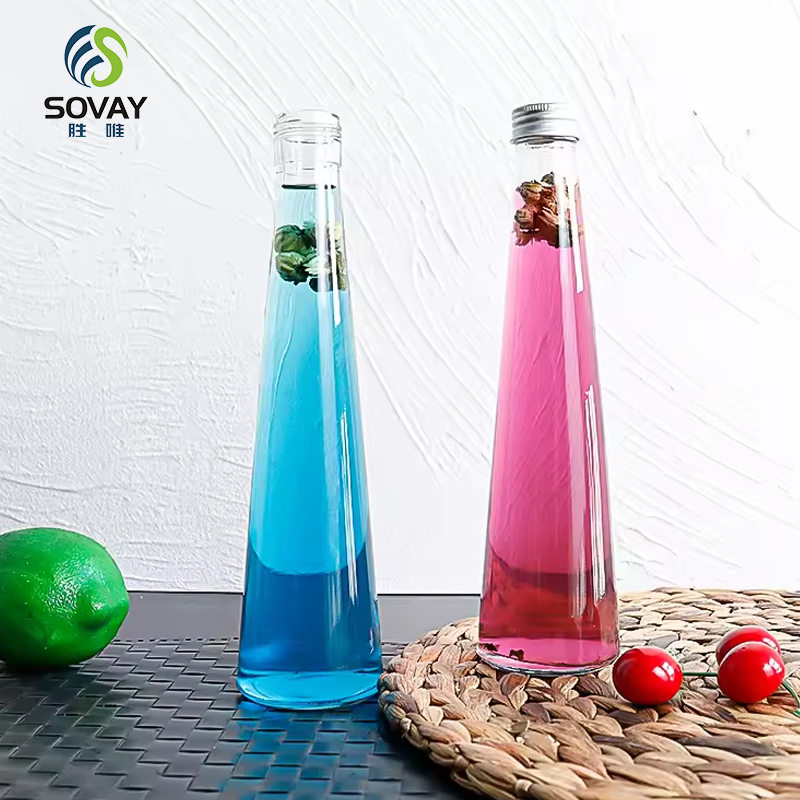 SD19 Wholesale Empty 250ML 330ML Conical Glass Drink Bottle Cold Brew Coffee Juice Glass Bottles With Aluminum Cap