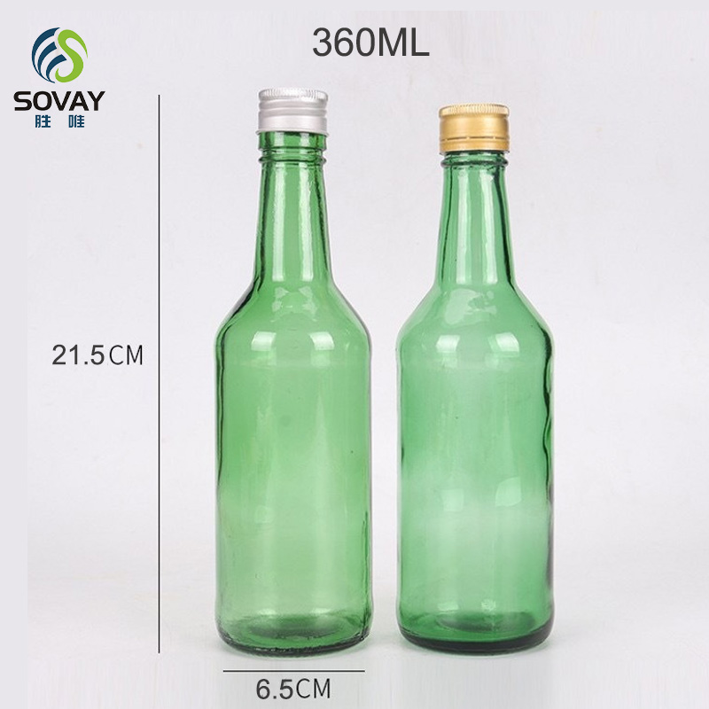 SB14 in Stock 360 Ml Liquor Fruit Flavor Soju Bottle Green Soju Glass Bottle 360ml
