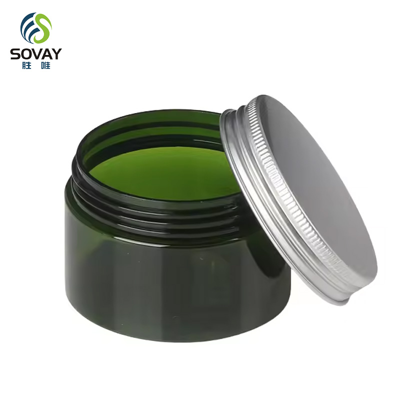 SC05 Factory Stocks Empty Glossy Straight Shoulder Amber 20g 30g 50g 100g Glass Cosmetic Jars with Aluminum and Plastic Lids