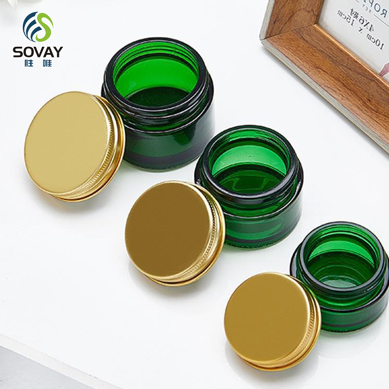 SC05 Factory Stocks Empty Glossy Straight Shoulder Amber 20g 30g 50g 100g Glass Cosmetic Jars with Aluminum and Plastic Lids