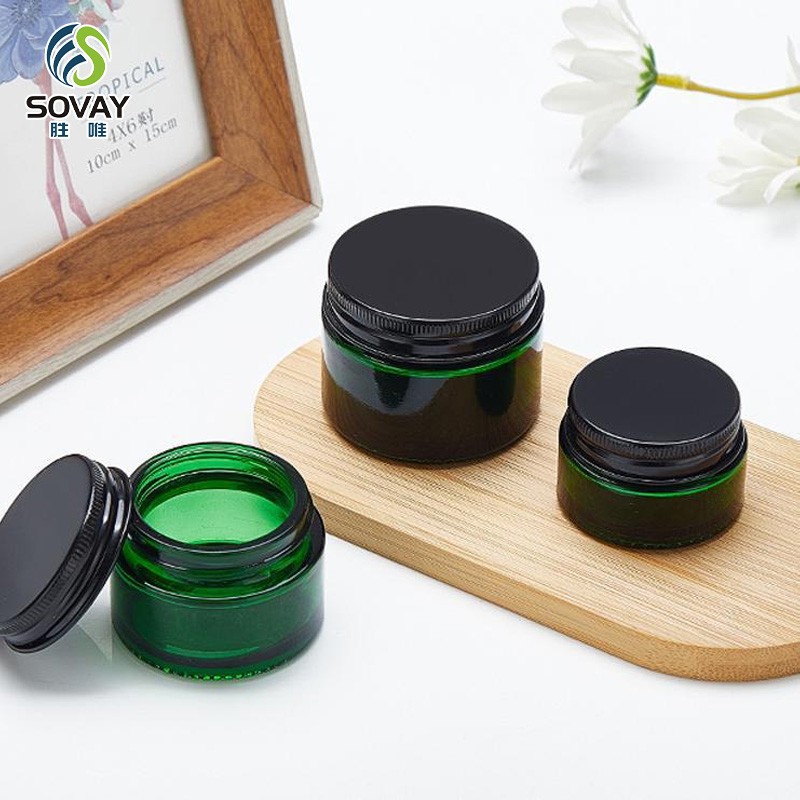 SC05 Factory Stocks Empty Glossy Straight Shoulder Amber 20g 30g 50g 100g Glass Cosmetic Jars with Aluminum and Plastic Lids