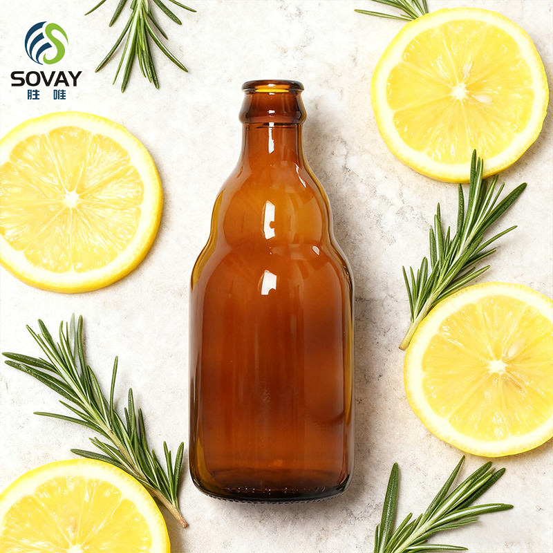 SB06 Amber Clear Glass Beverage Bottle with Crown Cap Customized Glass Bottles 330ml 500ml