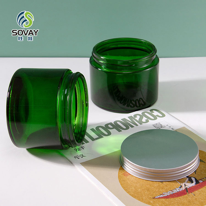 SC05 Factory Stocks Empty Glossy Straight Shoulder Amber 20g 30g 50g 100g Glass Cosmetic Jars with Aluminum and Plastic Lids