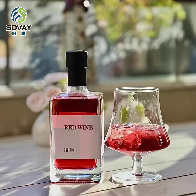 SW05 Custom 375ml 500ml 750ml Square Shaped Clear Glass Liquor Bottle Tequila Vodka Spirit Glass Wine Bottle with Cork