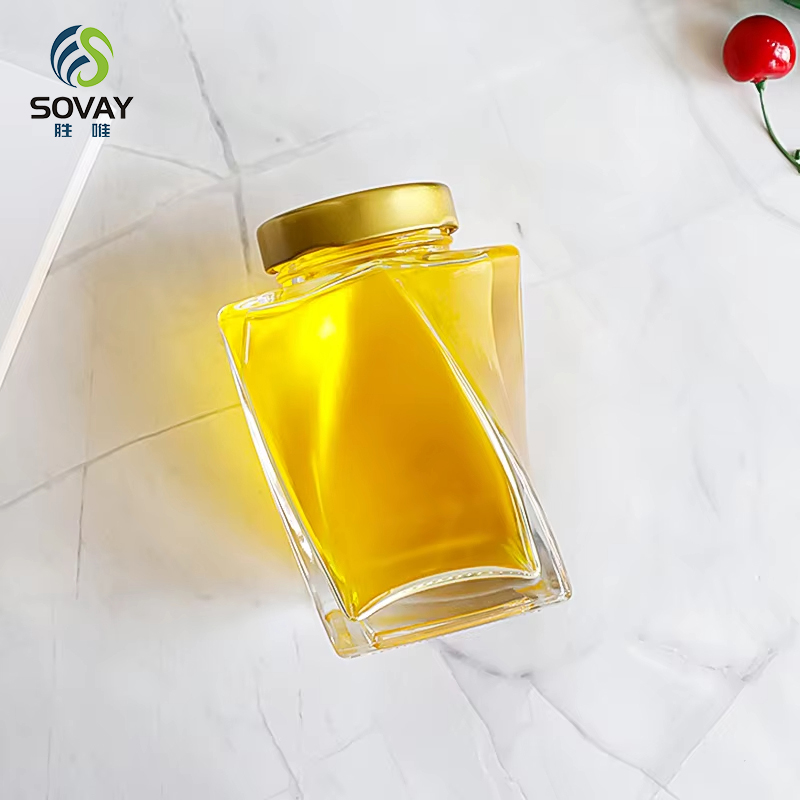 SG02 Unique Twisted Shape Transparent Glass Honey Jar with Metal Lid