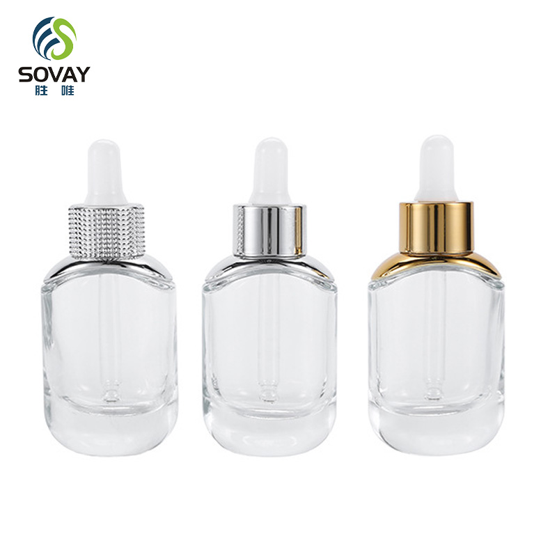 SE45N Luxury 30 Ml Thick Bottom Customized 15ml 30ml 50ml Oval Glass Dropper Bottle Serum Essential Oil Perfume Glass Cosmetic Bottle