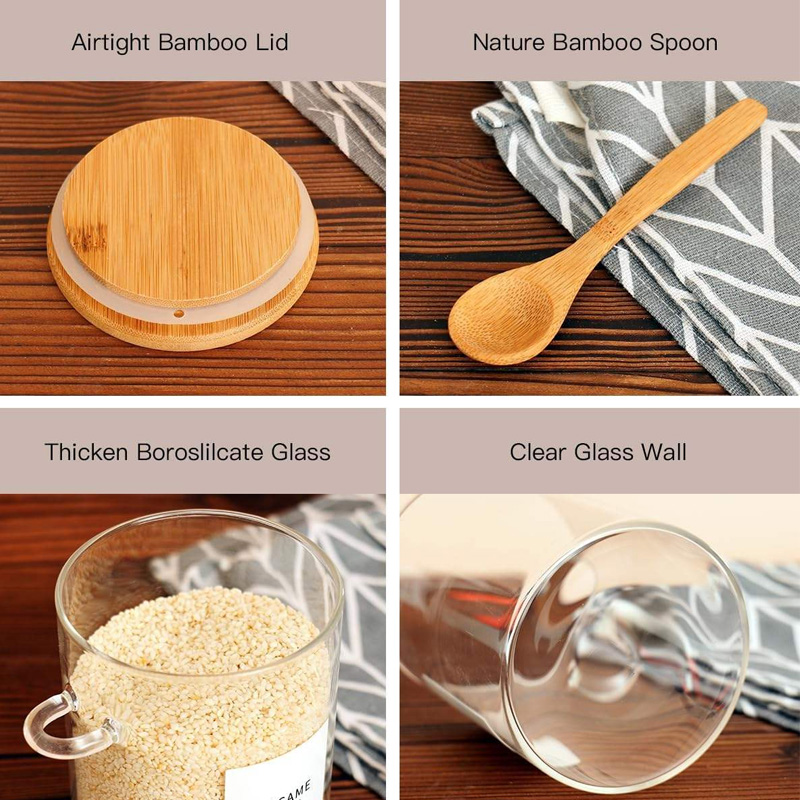 SG50N Wholesale 300ml 350ml 450ml 600ml 650ml 800ml 1000ml Sealed Glass Jar with Wooden Lid and Spoon for Seasoning Sauce Candies Household Containers Storage Jar
