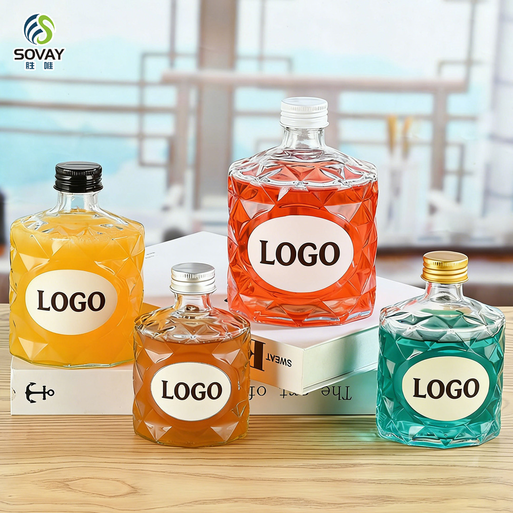 SW138N 50ml 100ml 200ml 250ml 350ml 500ml Empty Clear Fruit Juice Beverage Glassware Portable Wine Spirit Liquor Glass Bottle with Aluminum Cap