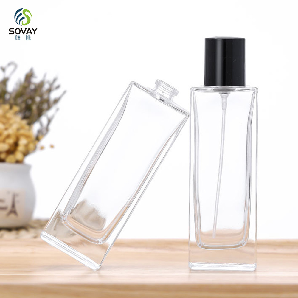 SP45 High Quality Clear Glass Spray Perfume Bottle Thick Bottom Square Empty 30ml 50ml 60ml 100ml Refillable Perfume Atomizer Bottle
