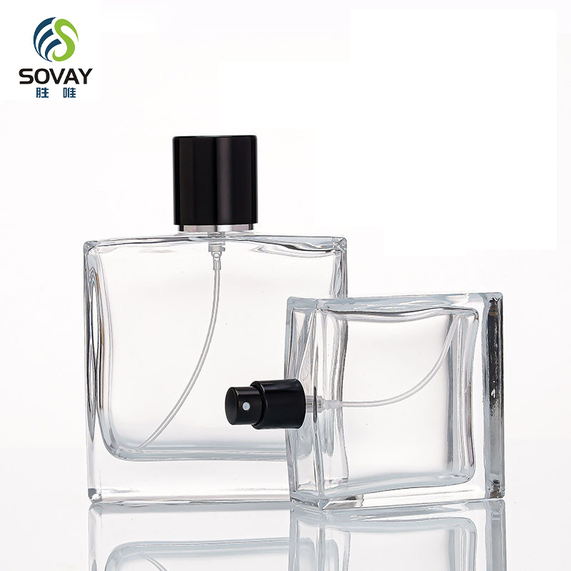 SP16 Factory Selling Clear Black Square Glass Cologne Bottle Empty Fragrance Perfume Bottle Packaging 30ml 50ml 100ml Perfume Bottles