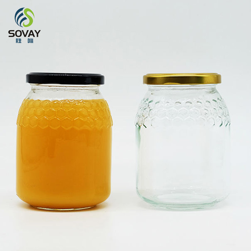 SG52 New Design 650ml 760ml Honeycomb Shape Glass Jar with Lug Cap for Honey Pickle Jam Sauce