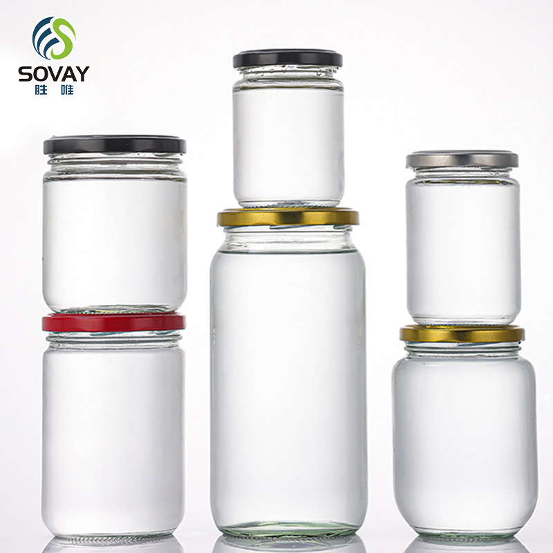SG45 150ml 195ml 240ml 260ml 280ml 350ml 450ml 480ml 500ml 750ml 1000ml Spice Honey Jam Food Storage Recoverable Round Glass Jars with Lid