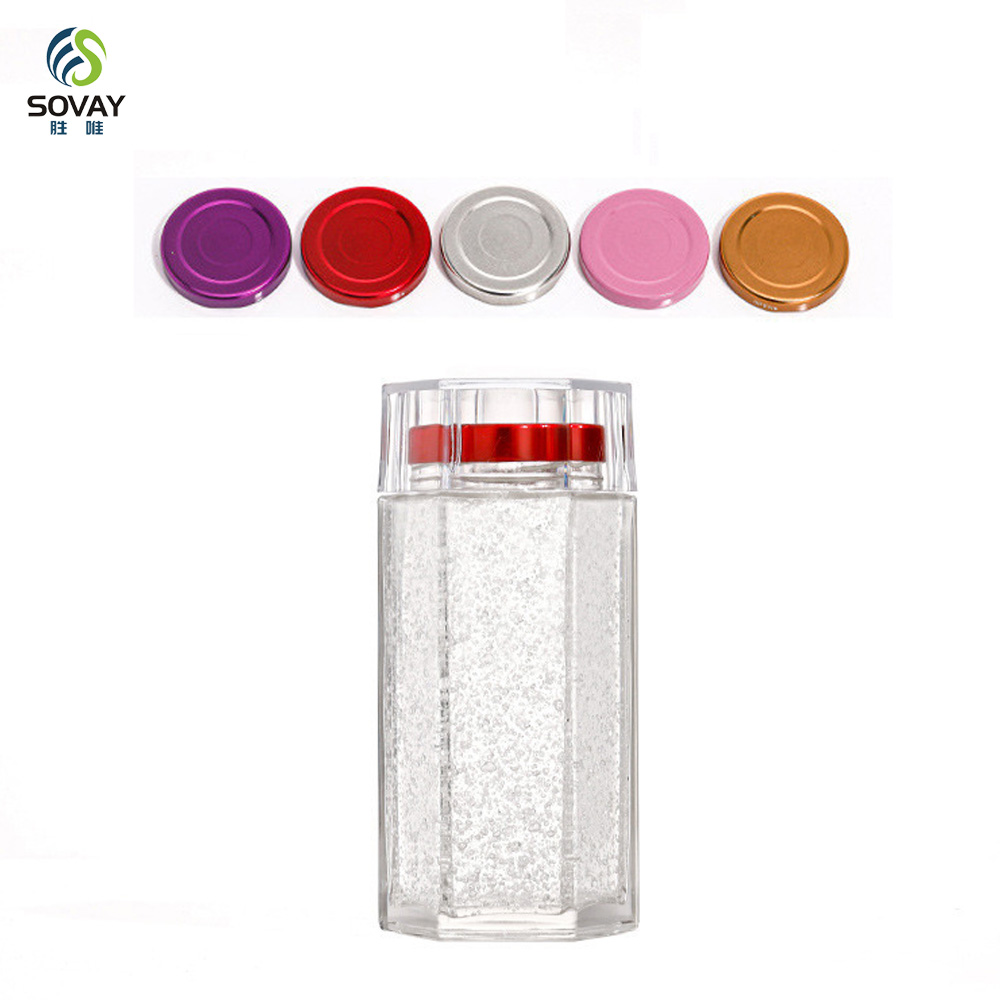 SG09 Wholesale Frost-Handled Bird's Nest Bottle Hexagonal Saffron Storage Jar Honey Glass Metal Cover Screw Cap Flat
