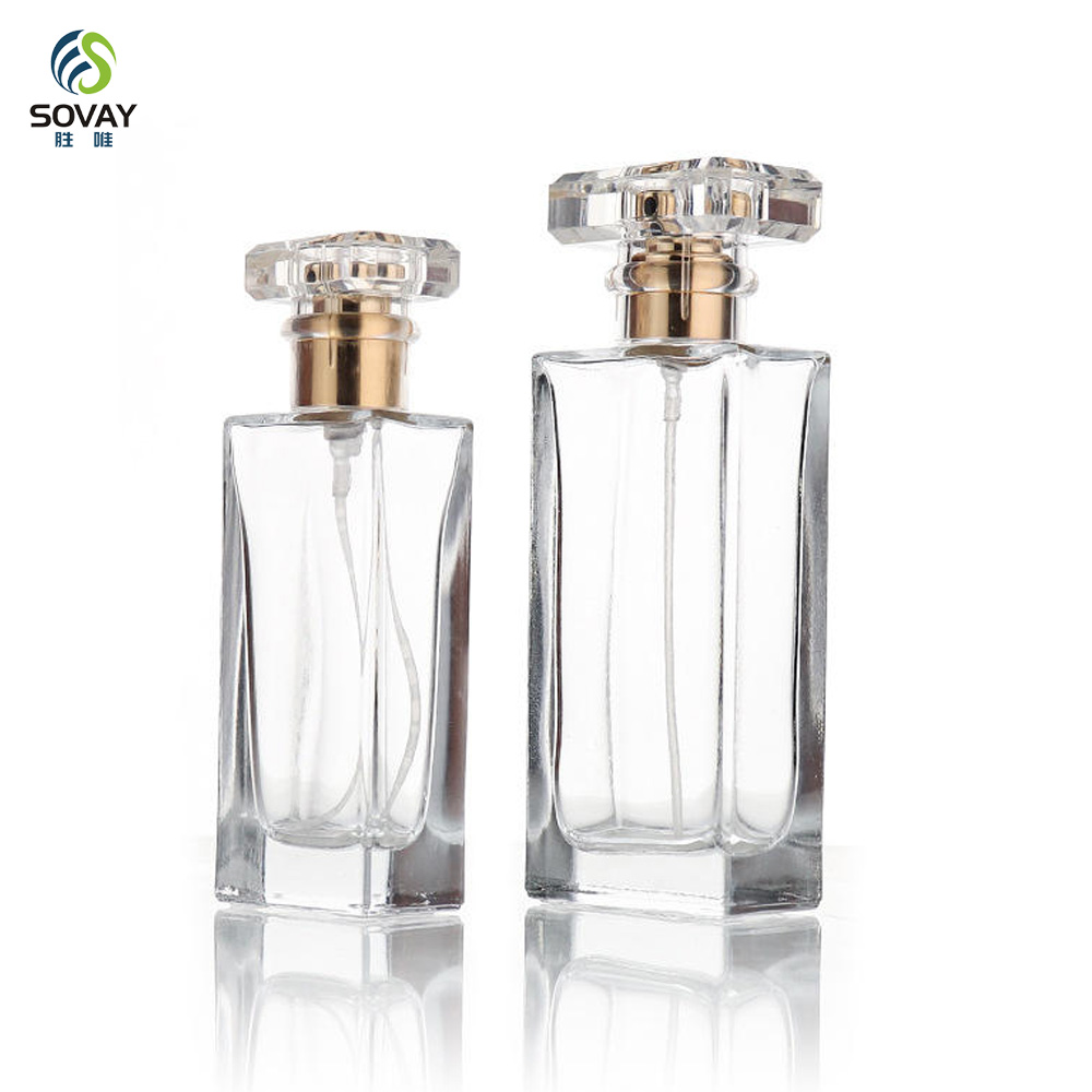 SP45 High Quality Clear Glass Spray Perfume Bottle Thick Bottom Square Empty 30ml 50ml 60ml 100ml Refillable Perfume Atomizer Bottle