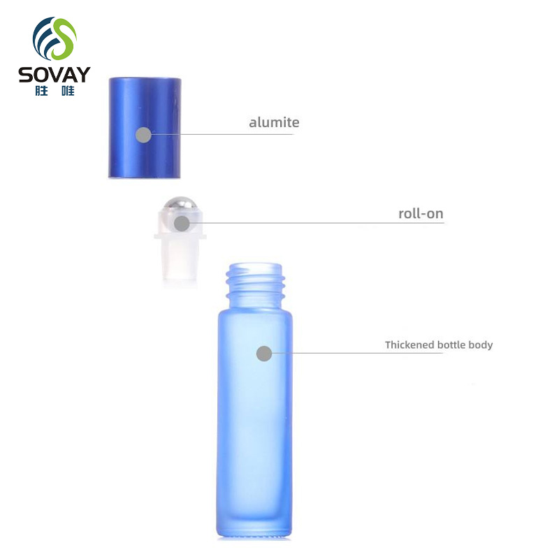 SE52N Frosted Colored Glass Roll Perfume Bottles 10ml Empty Stainless Steel Roller for Essential Oil Bottle Plastic Screen Printing