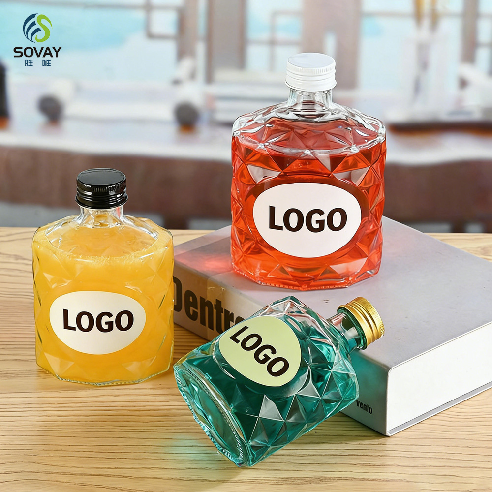 SW138N 50ml 100ml 200ml 250ml 350ml 500ml Empty Clear Fruit Juice Beverage Glassware Portable Wine Spirit Liquor Glass Bottle with Aluminum Cap