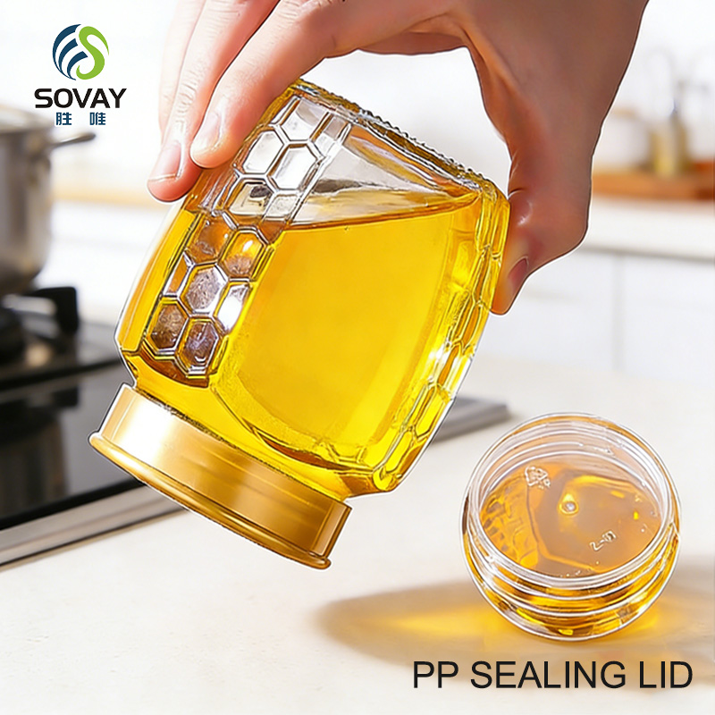 SG56N Wholesale Hexagonal Empty Glass Honey Jar New Popular Honeycomb Honey Jar with Screw Cap 380ml 500ml 730ml
