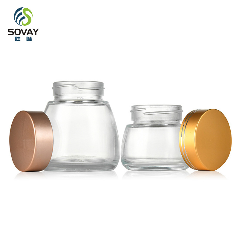 SG43N Custom Acacia Wood Lid Wide Mouth Clear Borosilicate Glass Jar with Thread Lid