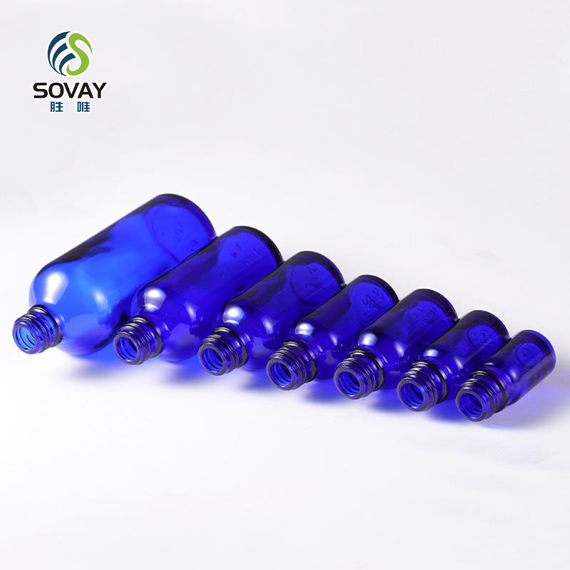 SE37 5ml 10ml 15ml 20ml 30ml 50ml 100ml Blue Glass Essential Oil Aluminum Dropper Bottles