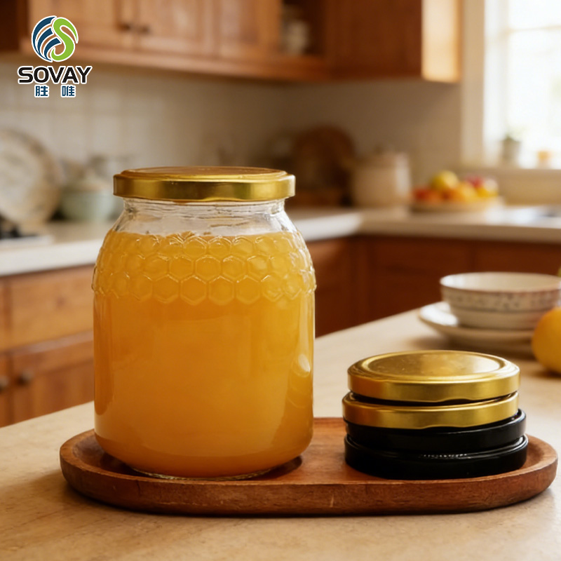 SG52 New Design 650ml 760ml Honeycomb Shape Glass Jar with Lug Cap for Honey Pickle Jam Sauce
