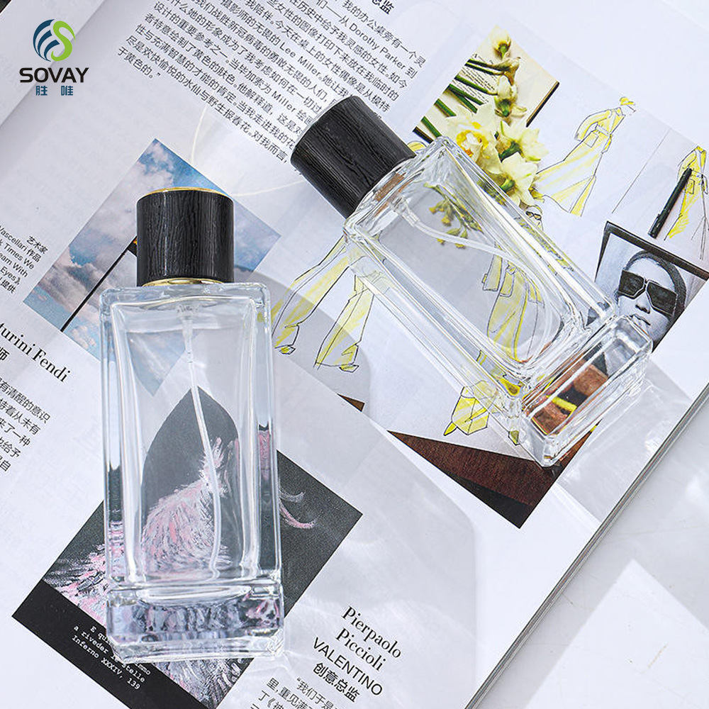 SP41 High Quality Wood Cover Emtpy Glass Perfume Bottle Wholesale 30ml 50ml 100ml Clear Glass Perfume Spray Bottle Wood Lid