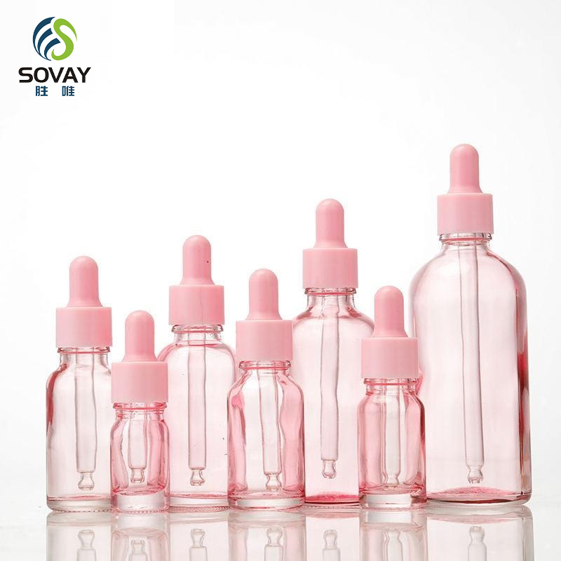 SE36N Pink Transparent Essential Oil Bottle with Rubber Tip Dropper Bottle for Cosmetics Travel Sample Dispensing Perfume Bottle