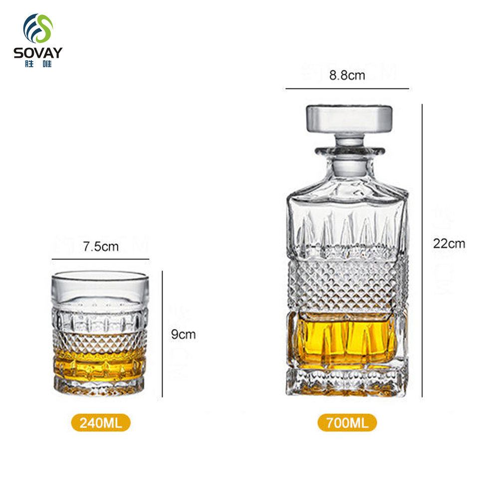 SW144N Lead-Free Classic Custom Textured 700ml Engrave Square Glass Liquor Whiskey Decanter for Gin Wine Alcohol