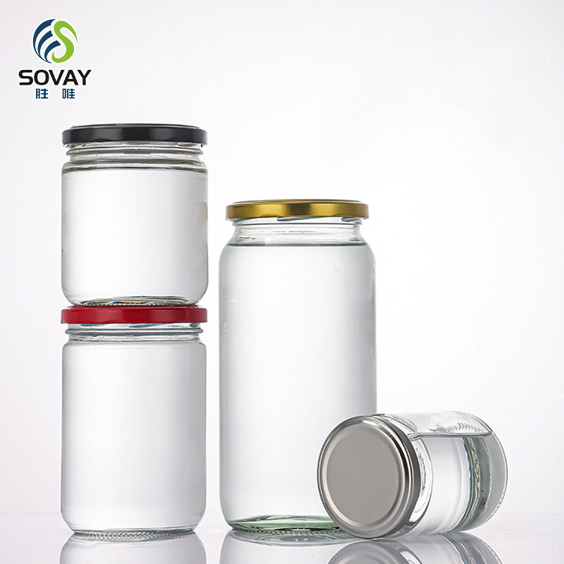 SG45 150ml 195ml 240ml 260ml 280ml 350ml 450ml 480ml 500ml 750ml 1000ml Spice Honey Jam Food Storage Recoverable Round Glass Jars with Lid