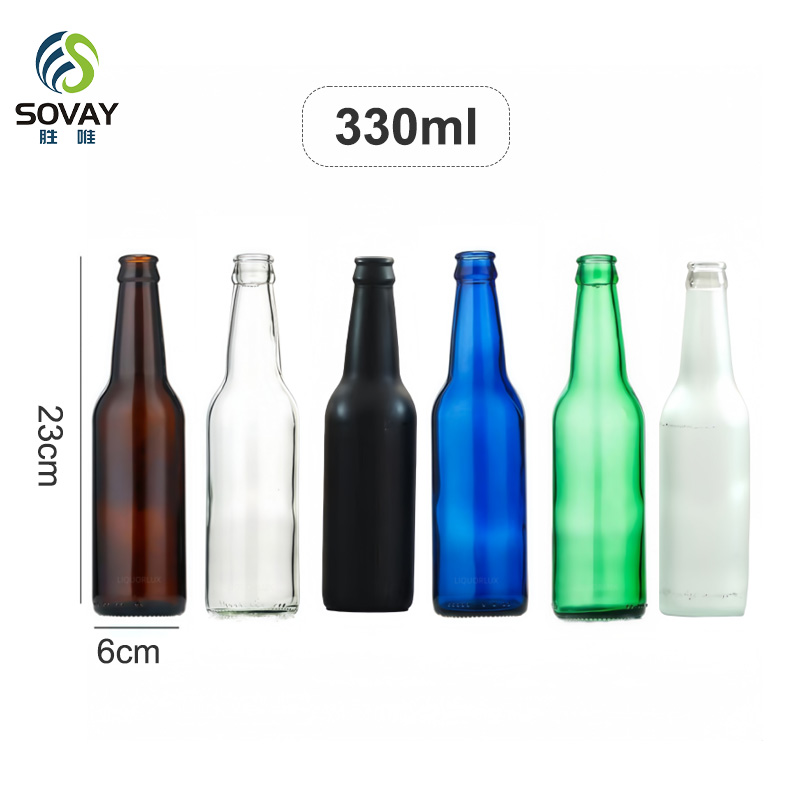 SB07N Factory Wholesale Custom Empty 330ml Green Clear Brown Amber Glass Beer Bottle
