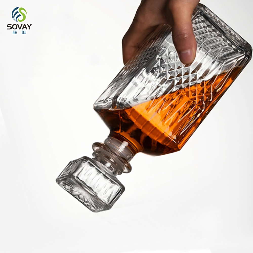 SW144N Lead-Free Classic Custom Textured 700ml Engrave Square Glass Liquor Whiskey Decanter for Gin Wine Alcohol