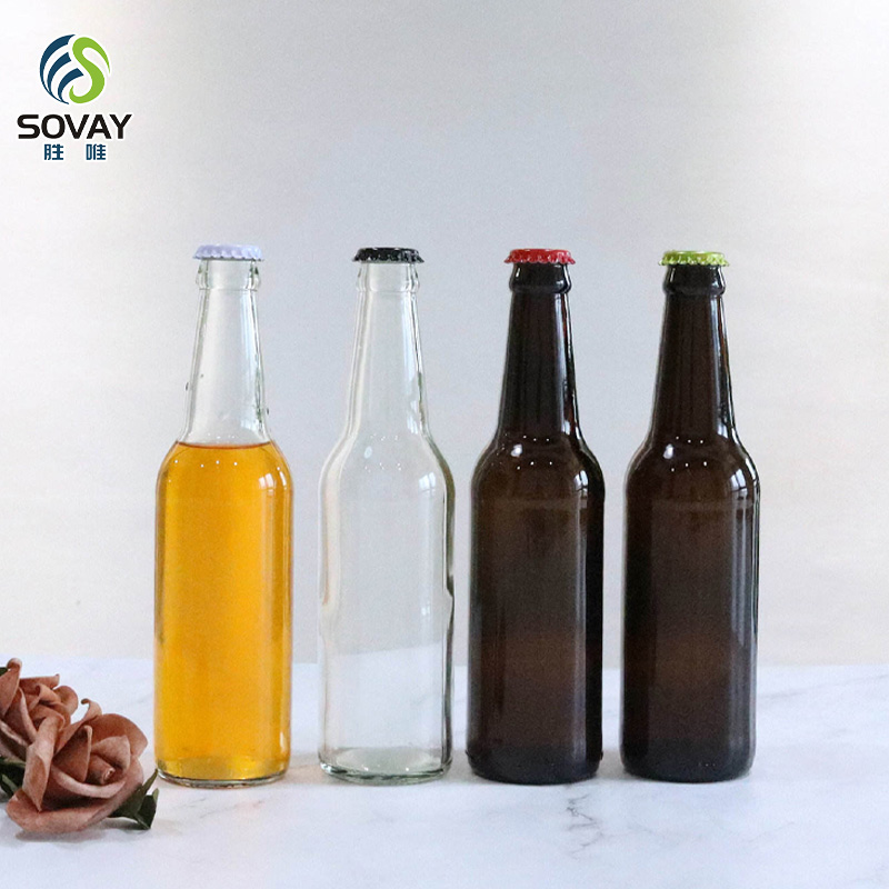 SB07N Factory Wholesale Custom Empty 330ml Green Clear Brown Amber Glass Beer Bottle