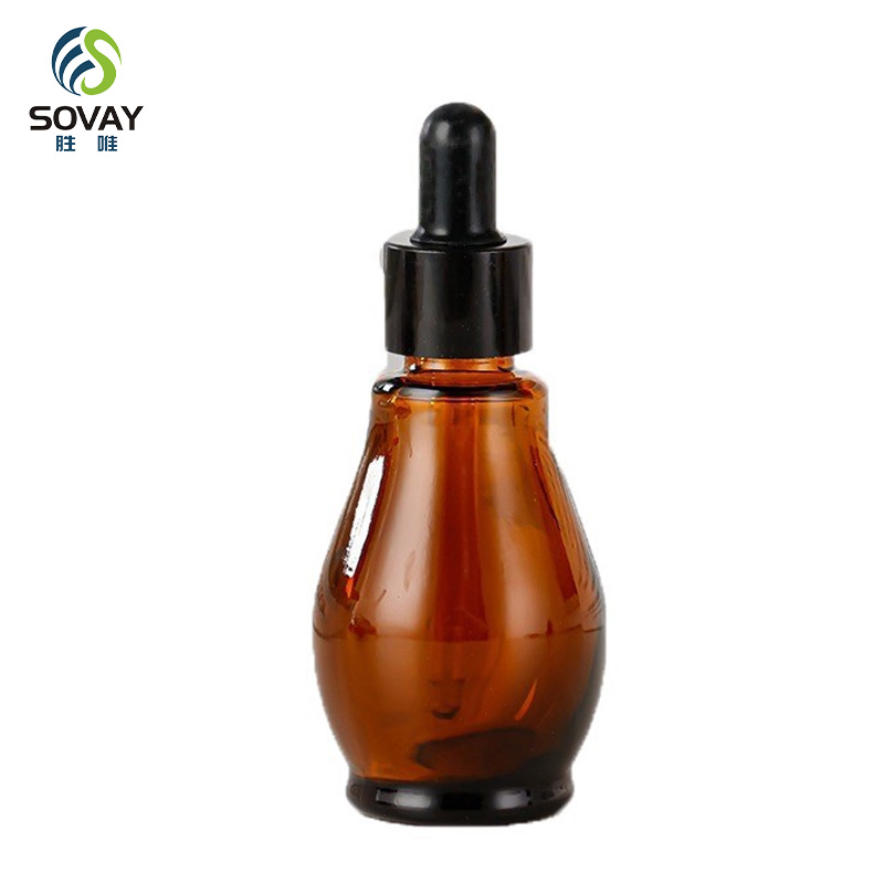 SE04 10ml 20ml 30ml 50ml 100ml Essential Oil Single Gourd Shape Dark Brown Glass Bottle with Gold Dropper