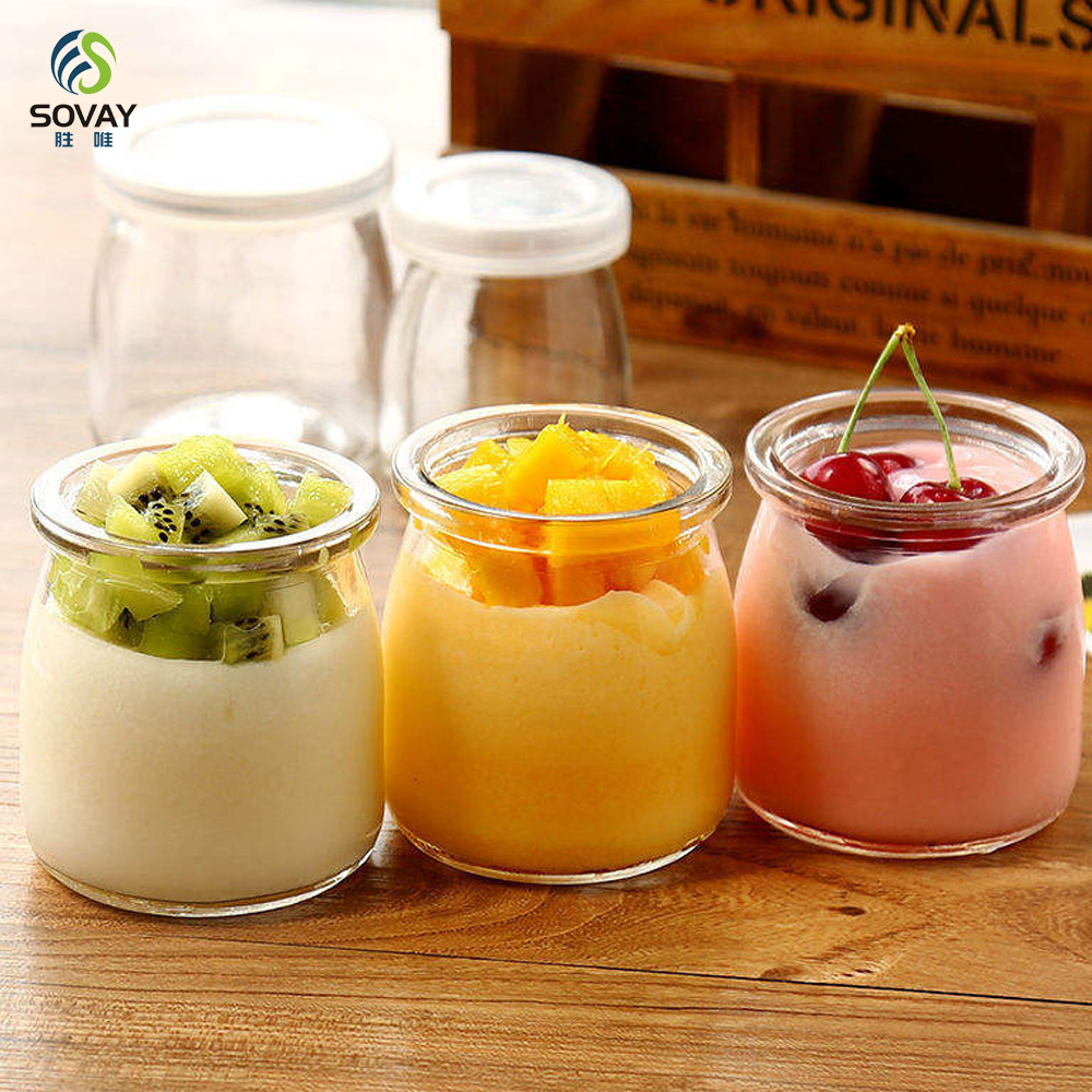 SG64N Empty Yogurt Container Glass Cookie 100ml 150ml Pudding Packaging Coconut Pudding Cream for Curling Hair Pudding Jar 200 Ml
