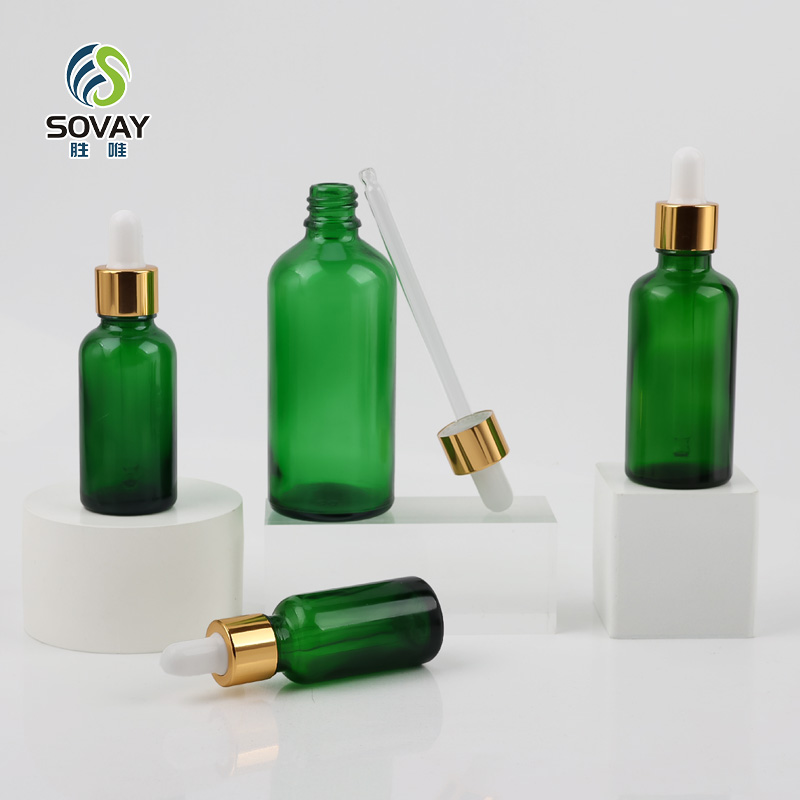 SE49 Wholesale 5ml 10ml 15ml 20ml 30ml 50ml 100ml Green Serum Essential Oil Glass Dropper Bottles