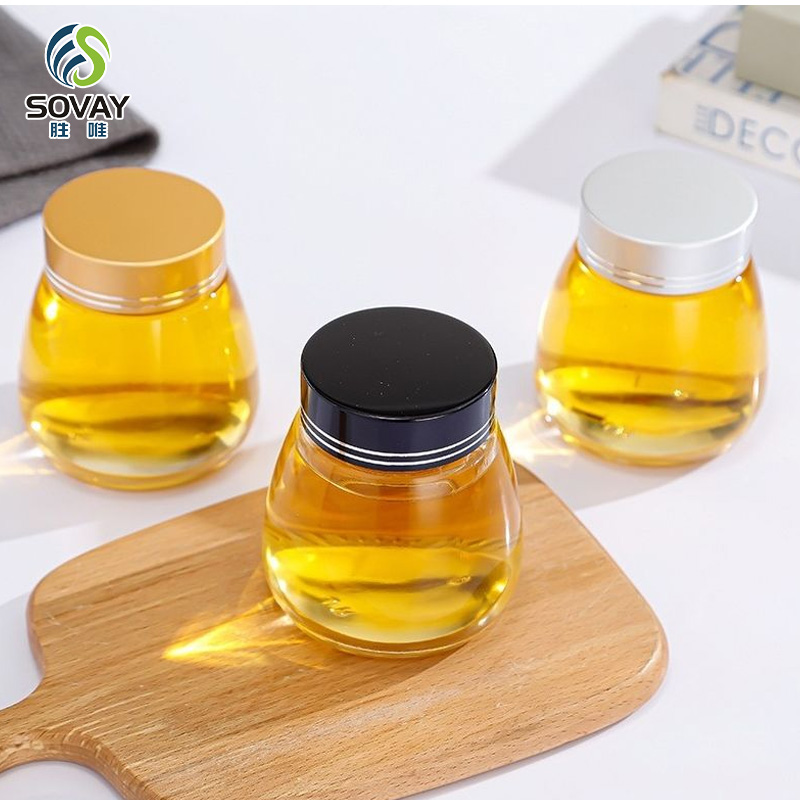 SG43N Custom Acacia Wood Lid Wide Mouth Clear Borosilicate Glass Jar with Thread Lid