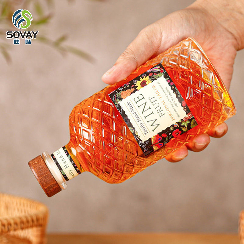 SW131N Custom Label 16oz Glass Liquor Bottle 500ml Wine Whiskey Tequila Wooden Cork-Durable Glass