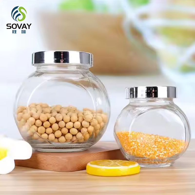 SG07 50ml 100ml 180ml 280ml 380ml 480ml 750ml Round Flat Drum Candy Food Jam Spice Herb Glass Jar with Plastic Lids