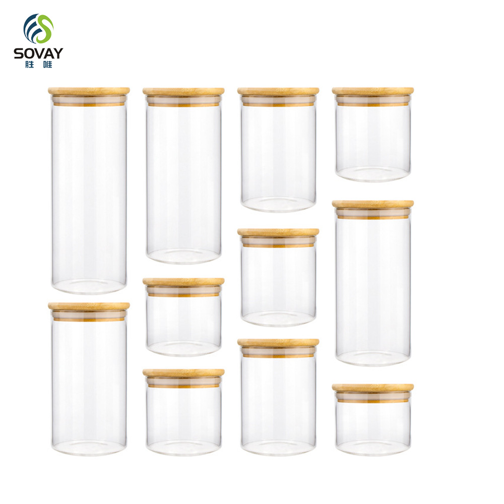 SG05 Borosilicate Glass Jars 2oz 3oz 4oz 5oz 6oz 10oz with Natural Bamboo Lid