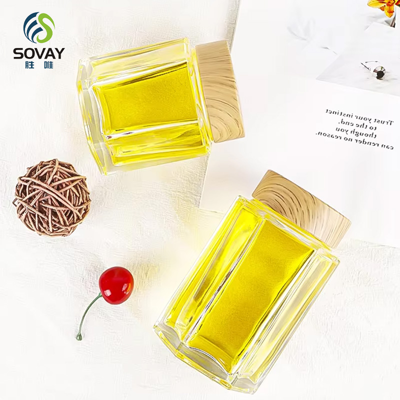 SG09 Ru Star Factory Direct Sales 50ml 180ml 280ml 360ml Empty Transparent Hexagonal Glass Jam Honey Jars with Wooden Lid