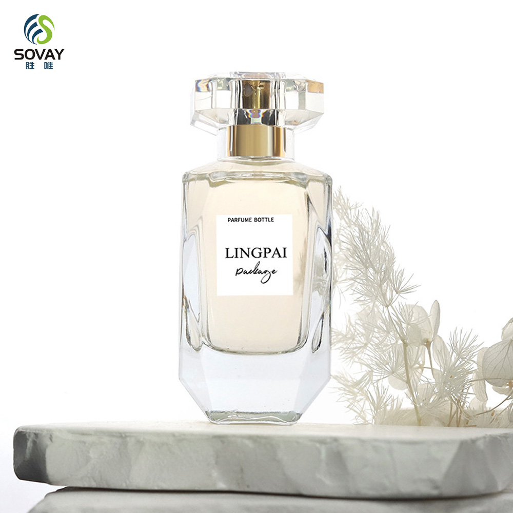 SP43 Luxury 100PCS Minimum Order Elegant 30ml/50ml/100ml Irregular Clear Glass Perfume Oil Bottle Pump Sprayer Cap Carton Box OEM/ODM