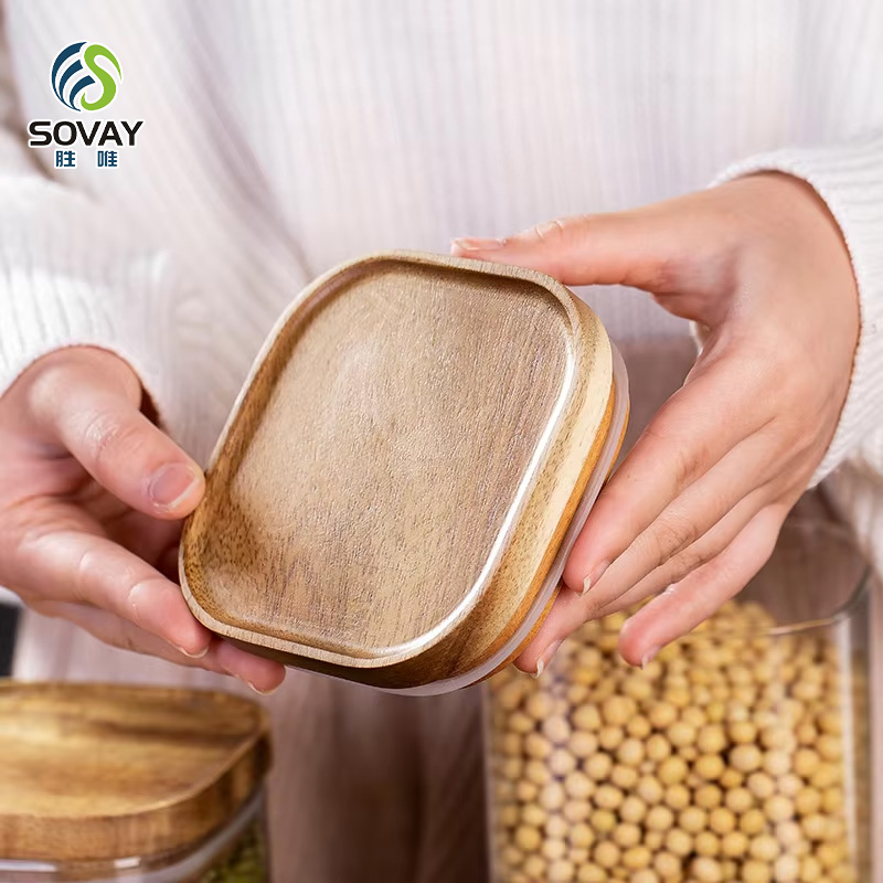 SG40N Wholesale Empty Spice Candy Coffee Food Storage Containers Bottle Glass Jars with Bamboo Seal Lid