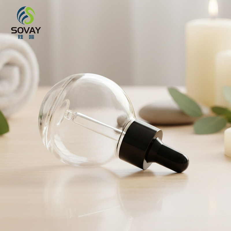 SE48N Luxury 10ml 20ml 30ml 50ml Clear Round Essential Oil Glass Dropper Bottle Serum Bottle with Gold Silver Collar Dropper Cap