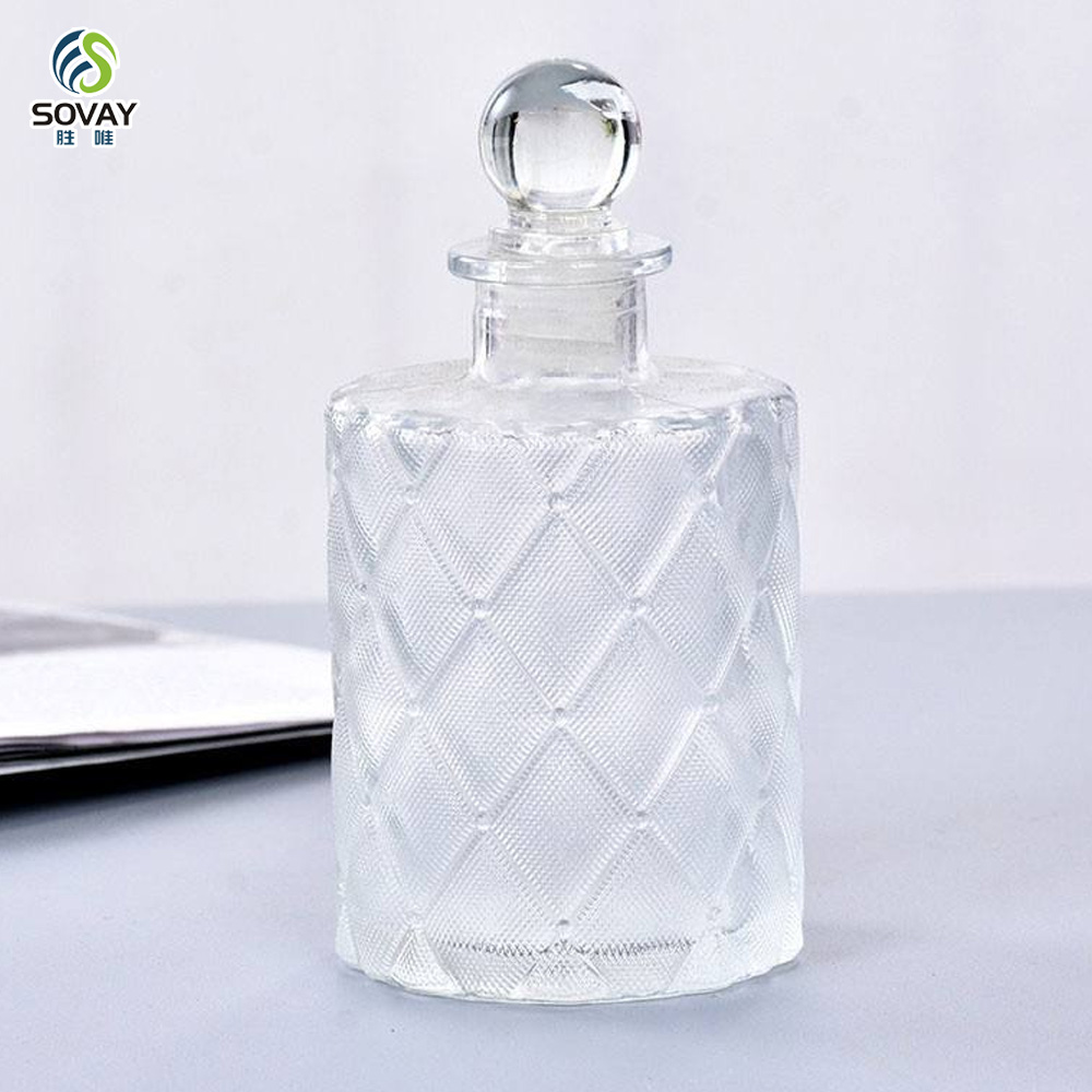 SW147N 200ml Clear Cylinder Reed Diffuser Glass Bottle with Cork-Sealed Empty Essential Oil Diffuser for Liquid Soap