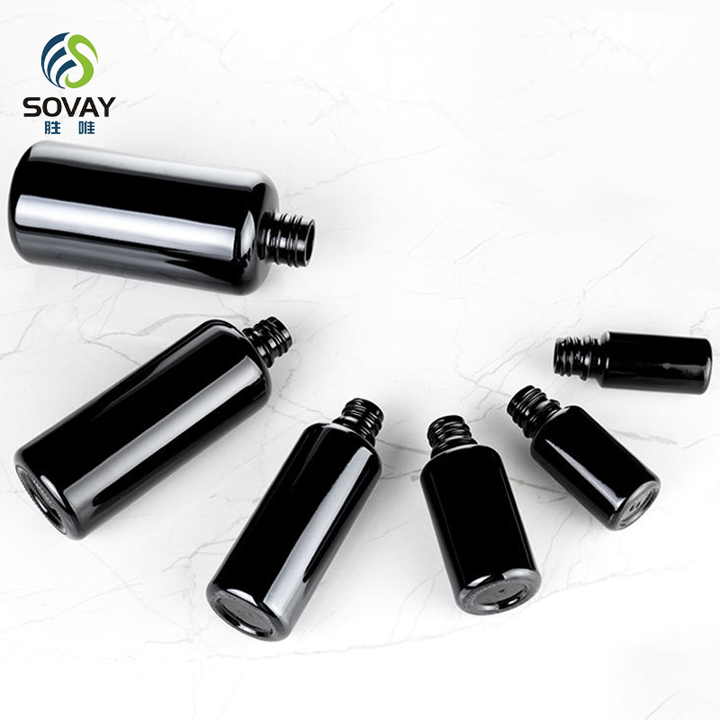 SE40 Matte Black Glass Essential Oil Serum Dropper Bottle with Tamper Proof Screw Cap 5ml to 100ml Sizes MOQ 100PCS