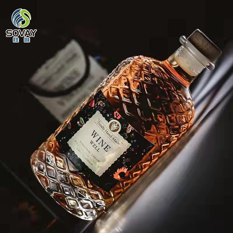 SW131N Custom Label 16oz Glass Liquor Bottle 500ml Wine Whiskey Tequila Wooden Cork-Durable Glass