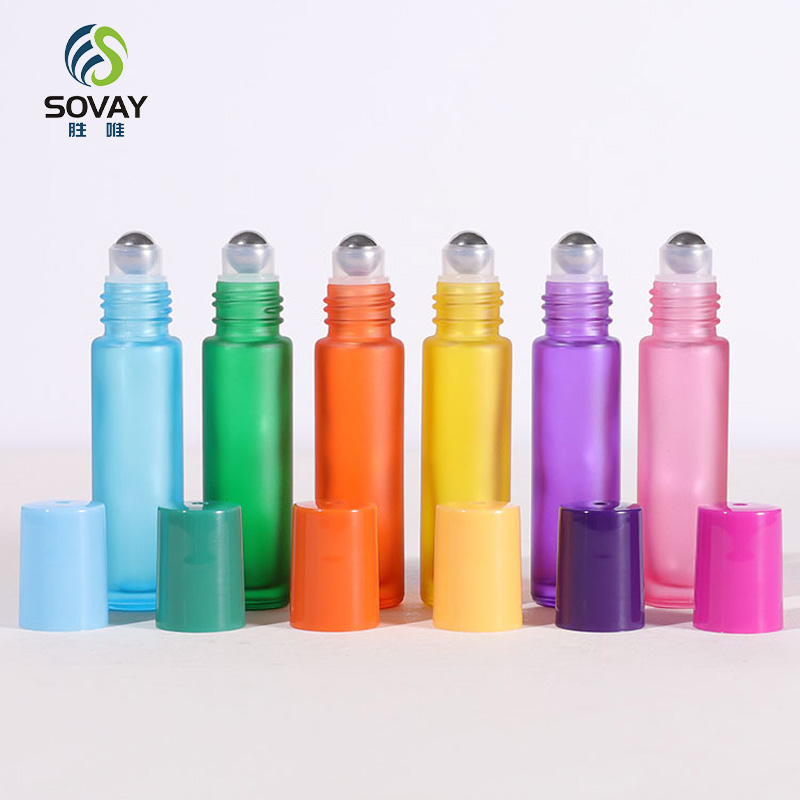 SE52N Frosted Colored Glass Roll Perfume Bottles 10ml Empty Stainless Steel Roller for Essential Oil Bottle Plastic Screen Printing