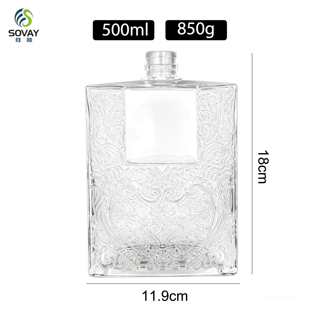 SW160 Wholesale Brandy Sake Whisky Rum Clear 500ml Square Empty Glass Liquor Wine Vodka Spirit Bottle with Cork Lid