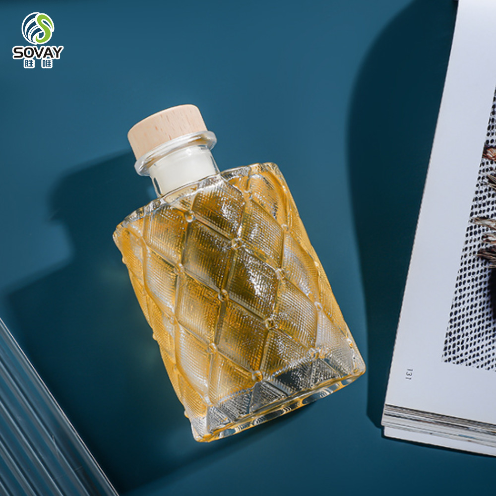 SW147N 200ml Clear Cylinder Reed Diffuser Glass Bottle with Cork-Sealed Empty Essential Oil Diffuser for Liquid Soap
