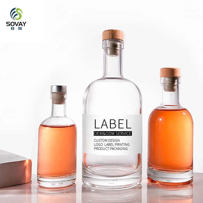 SW28 100ml 200ml 375ml 500ml 750ml 1000ml Clear / Frosted Vodka Alcohol Spirits Liquor Whiskey Alcoholic Glass Bottle with Stopper
