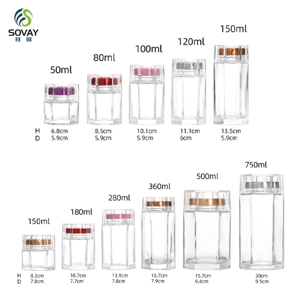 SG09 Wholesale Frost-Handled Bird's Nest Bottle Hexagonal Saffron Storage Jar Honey Glass Metal Cover Screw Cap Flat